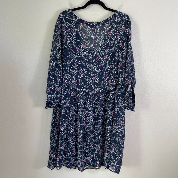 NEW $58 Torrid Womens Plus 4X Bird Print Shirt Dress Roll Tab Sleeve V Neck - Picture 10 of 12